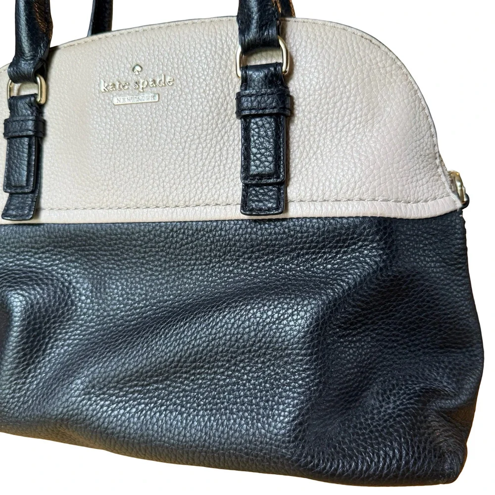 Kate Spade New York Black & Cream Leather Pebble Double Handle Purse Handbag